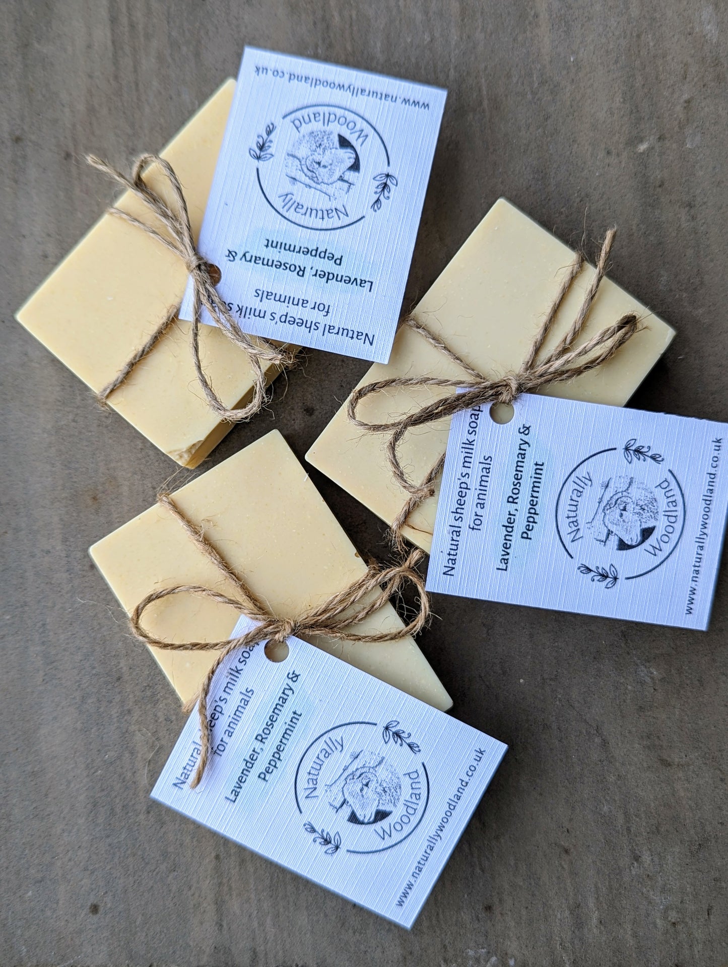 Naturally Woodland Natural dog soap with sheep milk, lavender, rosemary and peppermint. Handmade in Yorkshire