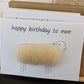 Natural wool products. Handmade happy birthday greetings card. Woolly sheep with Whitefaced Woodland wool. Handmade in Yorkshire.