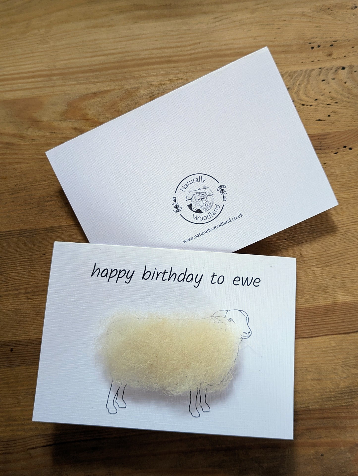 Handmade happy birthday greetings card. Woolly sheep with Whitefaced Woodland fleece. Handmade in Yorkshire.