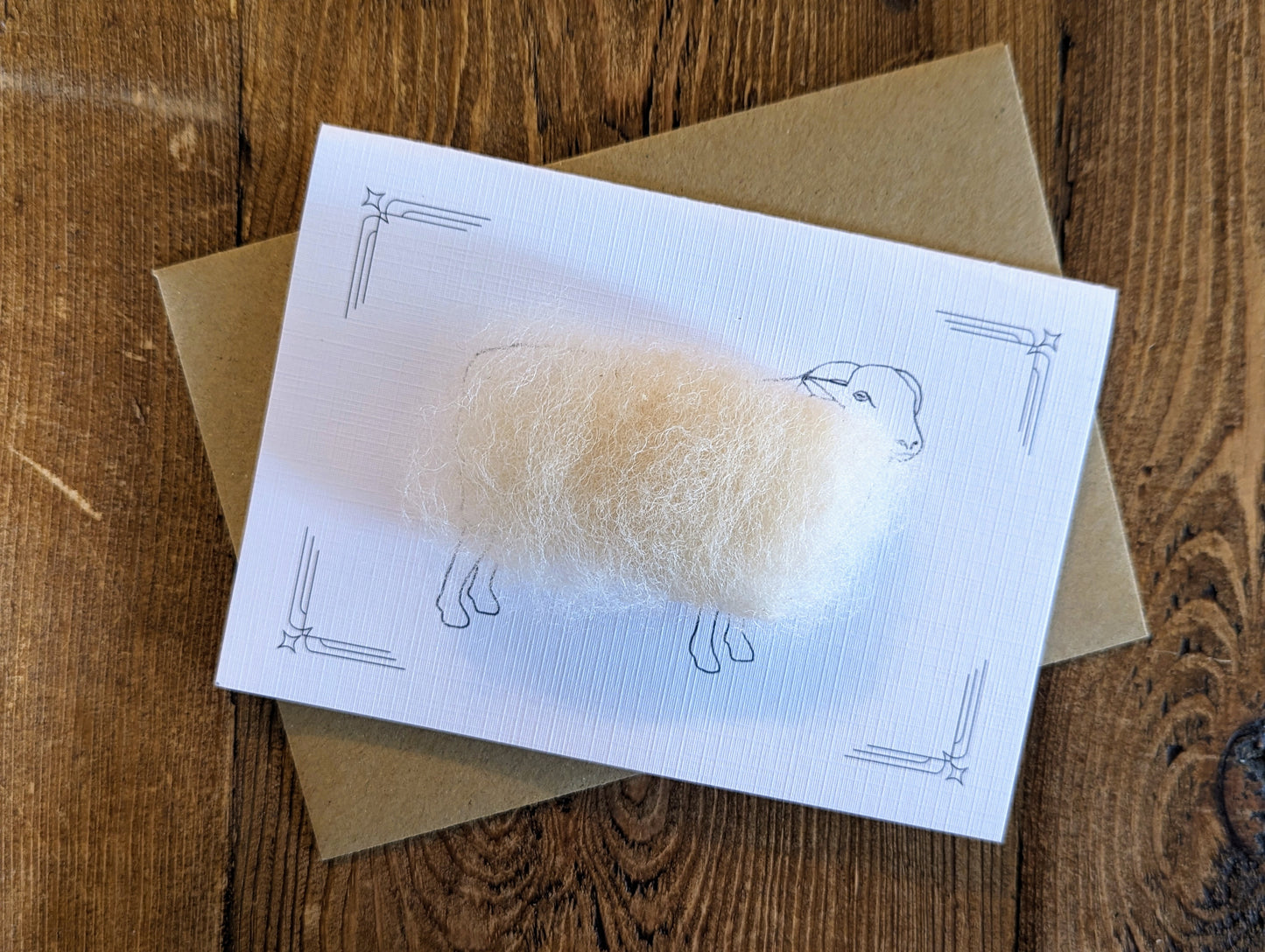 Handmade happy birthday or thank you greetings card. Woolly sheep with Whitefaced Woodland fleece. Handmade in Yorkshire.
