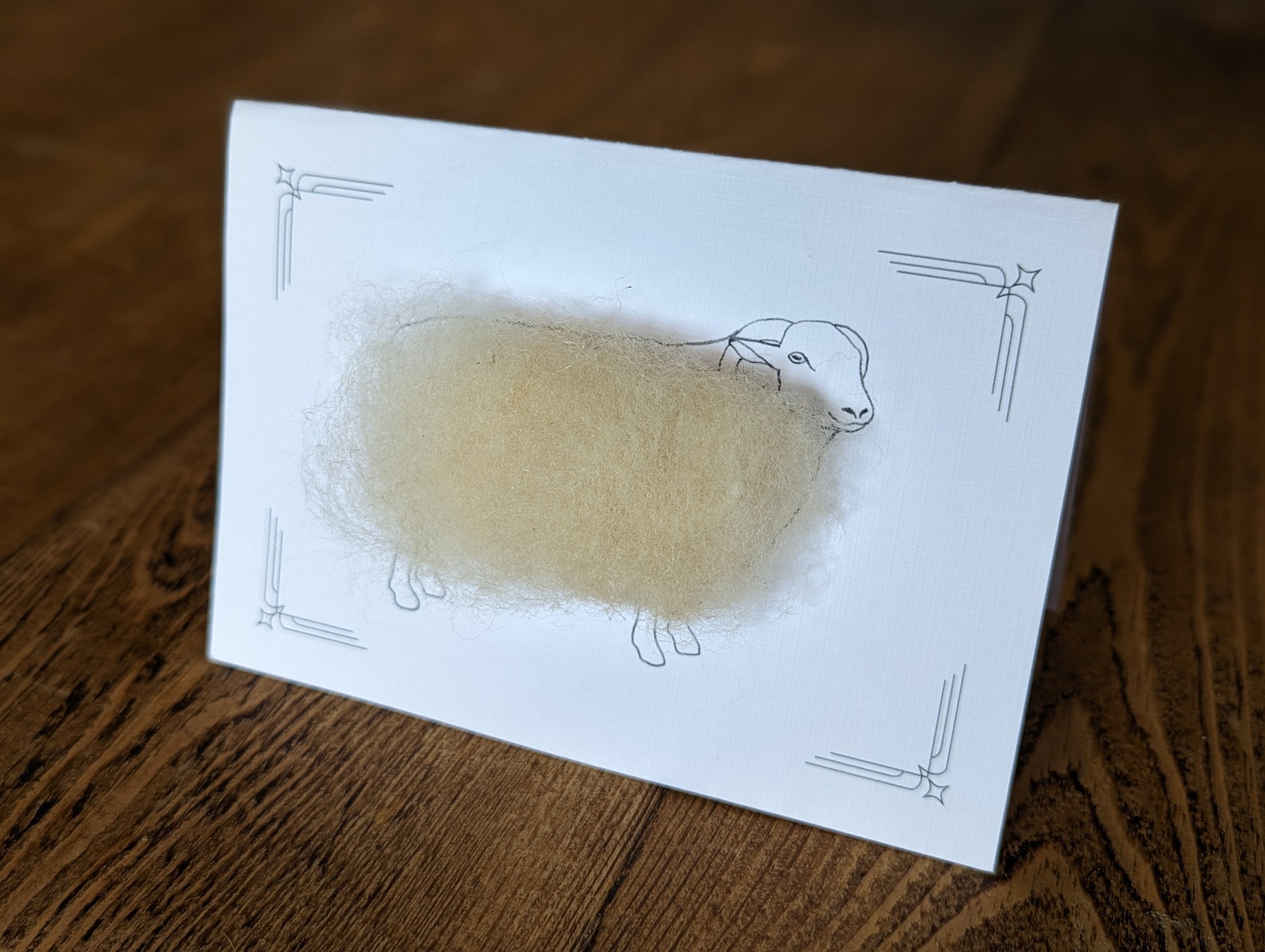 Handmade sheep greetings card. Woolly sheep with Whitefaced Woodland wool. Handcrafted in Yorkshire.