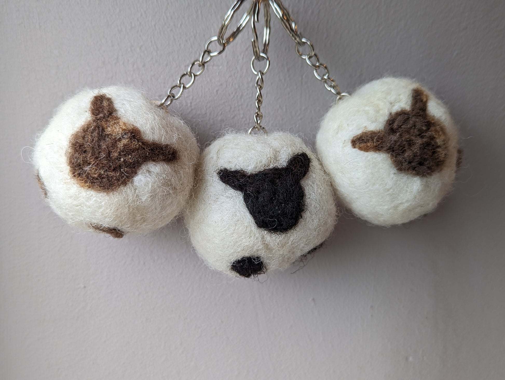 Needle felted Wool Sheep Key ring handmade in Yorkshire